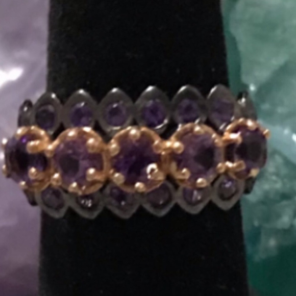 New Sterling Silver Rhodium Plated OOAK Purple Amethyst Artisan Ring Size 6 Gem